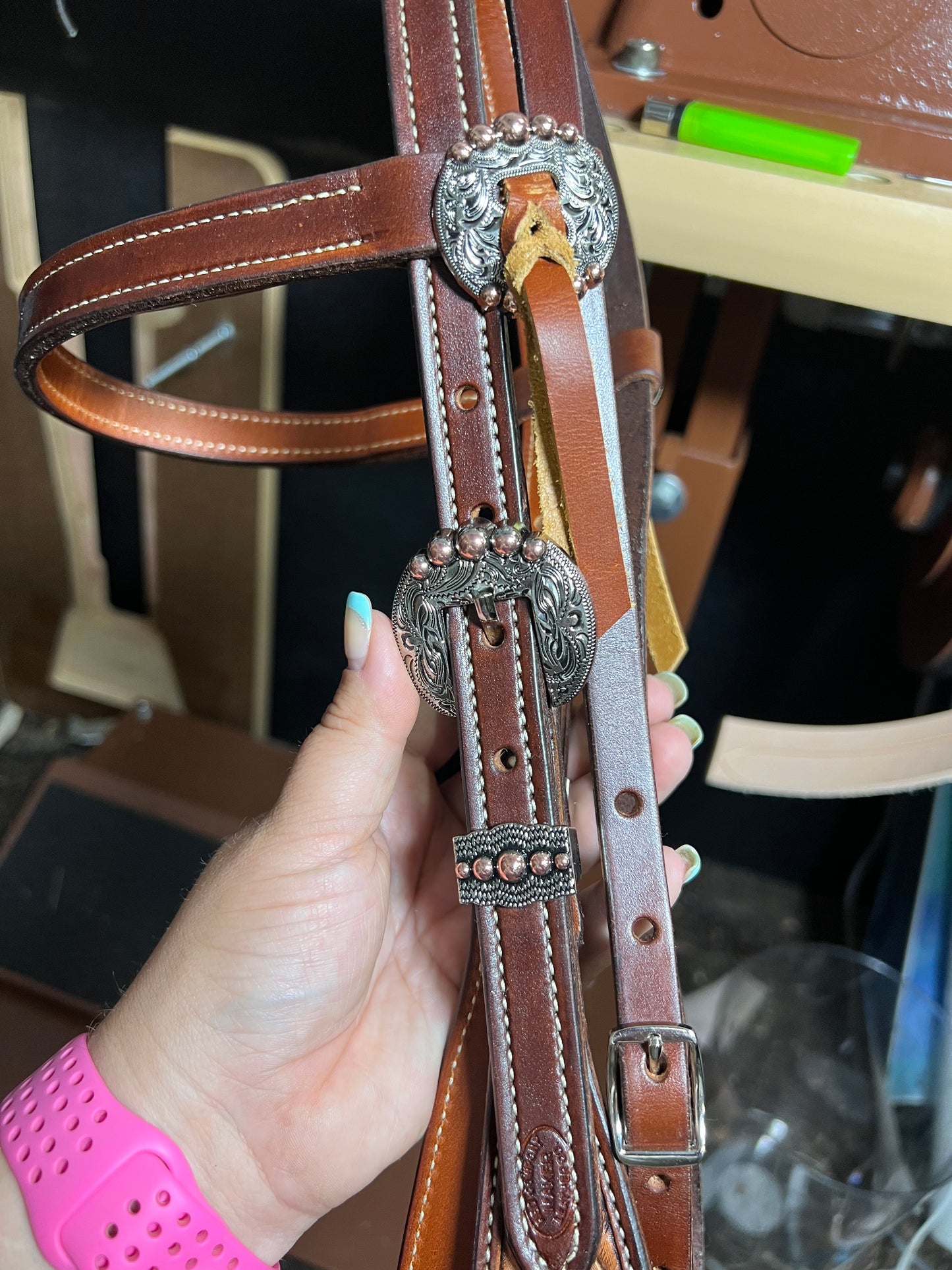 Wood Grain Diamonds Browband Headstall