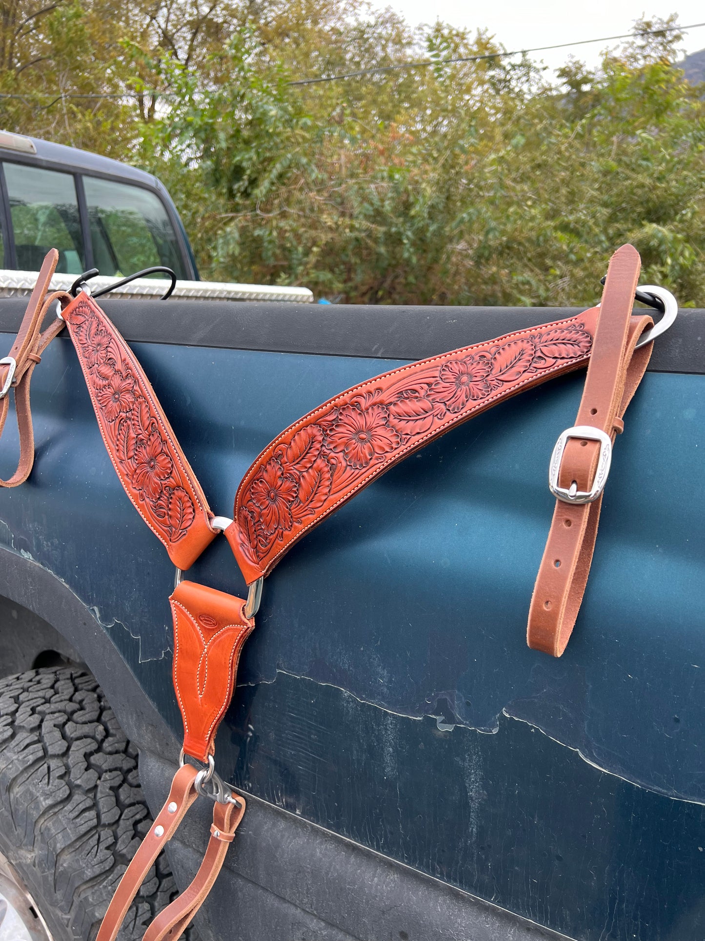 Floral Tooled 3 Piece Breast Collar