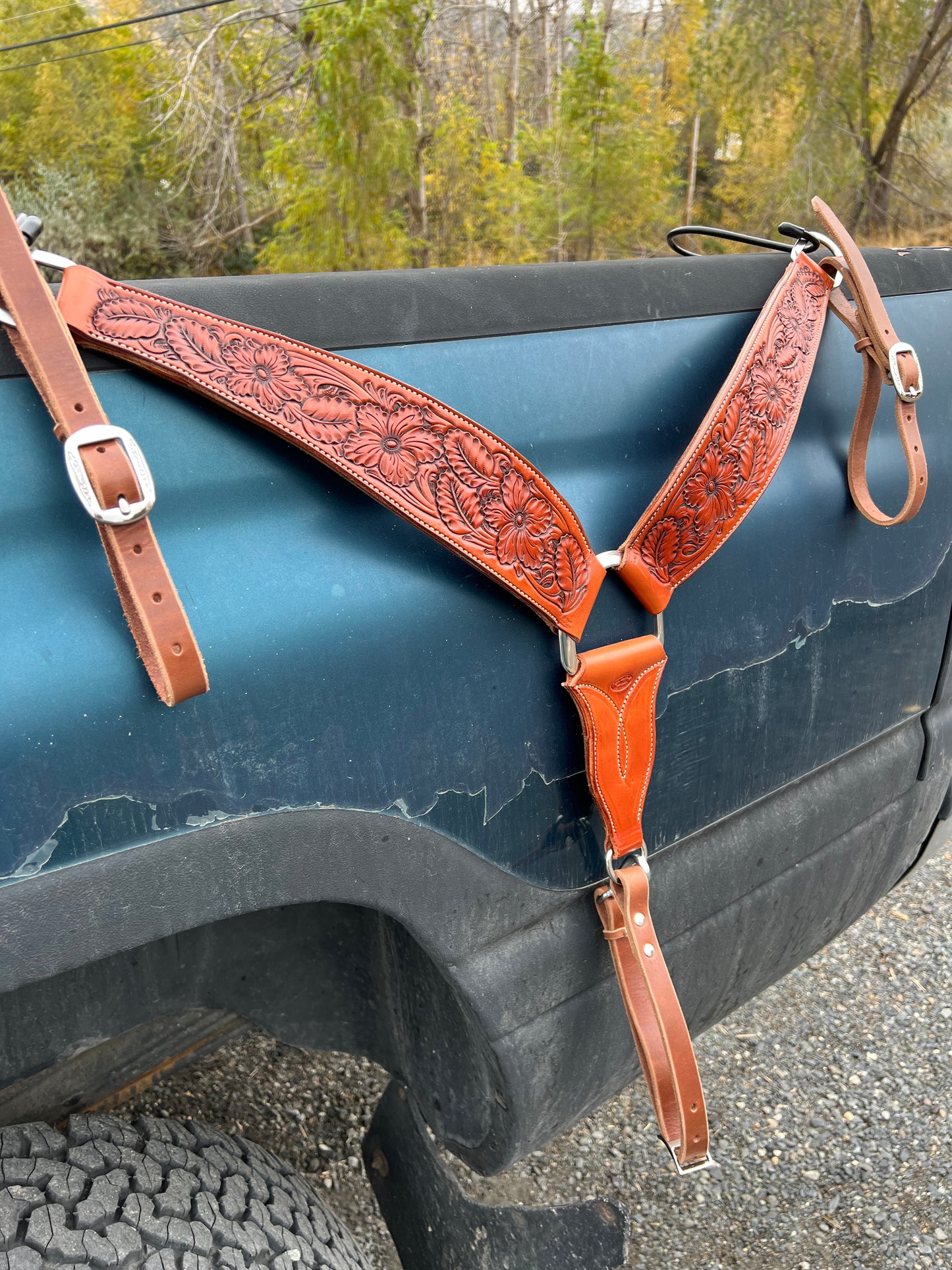 Floral Tooled 3 Piece Breast Collar